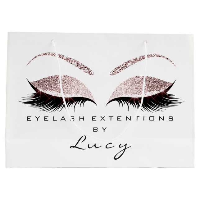 Eyes Lashes Makeup Bridal Name Glitzern Pink White Große Geschenktüte (Rückseite)