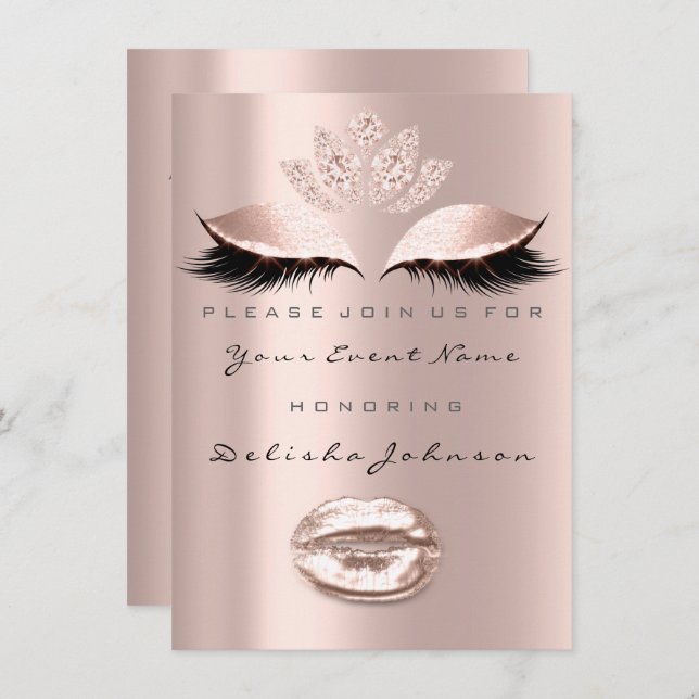 Eyes Lips Sweet 16. Tropfen Glitzer Bridal Makeup Einladung (Vorne/Hinten)