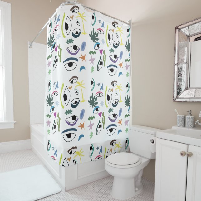 Eyes Stars Pflanze Moderne Minimal Art Duschvorhang (Beispiel)