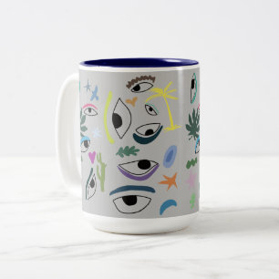 Eyes Stars Pflanze Moderne Minimal Art Zweifarbige Tasse