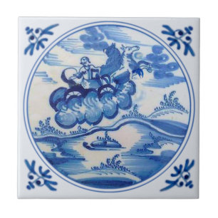 Ezekial Flaming Chariot Biblical Delft Blue 1700s Fliese