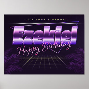 Ezekiel Vorname lila retro poster Geburtstag