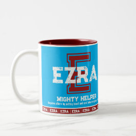 Ezra Name bedeutet Sport E monogramm blauer Maroon Zweifarbige Tasse
