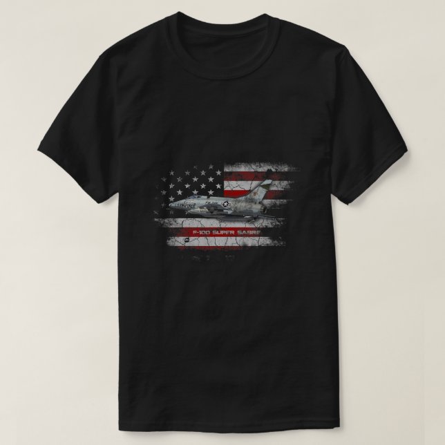F100 Super Saber Jet Fighter Flugzeug American Fla T-Shirt (Design vorne)