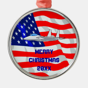F15 Adler Fighter Jet Flying Silbernes Ornament
