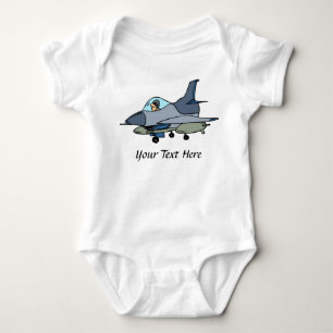 F16 FALKON- und Pilot-Cartoon-Design Baby Strampler