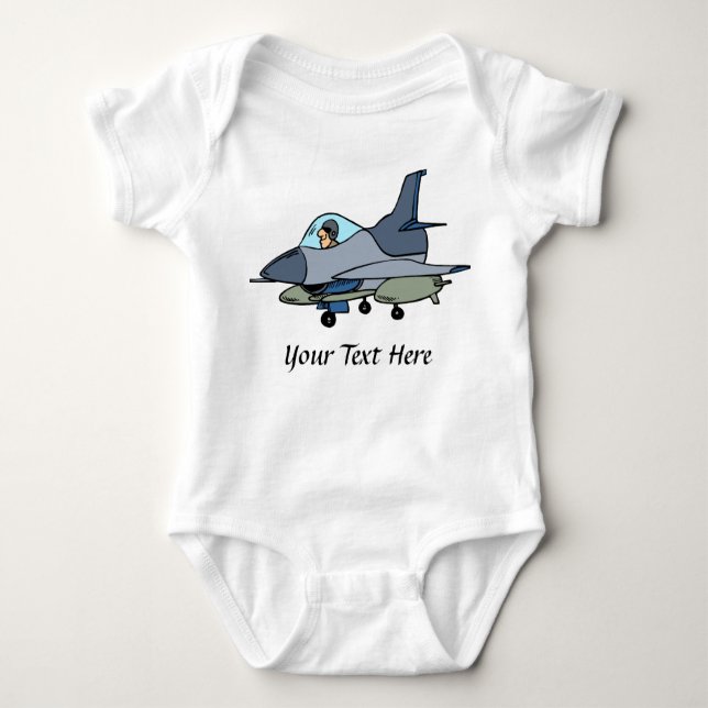 F16 FALKON- und Pilot-Cartoon-Design Baby Strampler (Vorderseite)