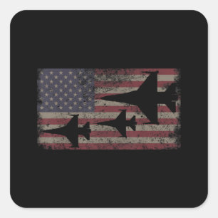 F16 Fighter Jet Plane USA Flag Patriot Quadratischer Aufkleber
