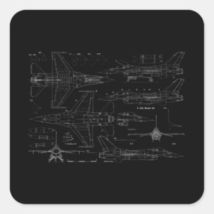 F16 Jet Aircraft Fighter Jet Blueprint Design Quadratischer Aufkleber