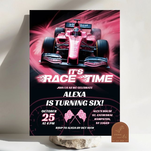 F1 Pink Racing Car Birthday Girl Einladung (Von Creator hochgeladen)