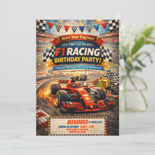 F1 Rennroter Auto Geburtstagsjungen-Party-Einladun Einladung