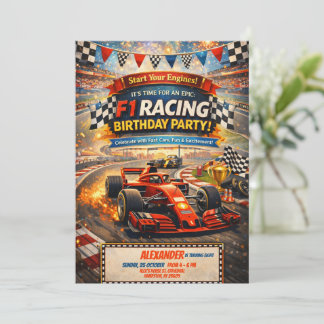 F1 Rennroter Auto Geburtstagsjungen-Party-Einladun Einladung