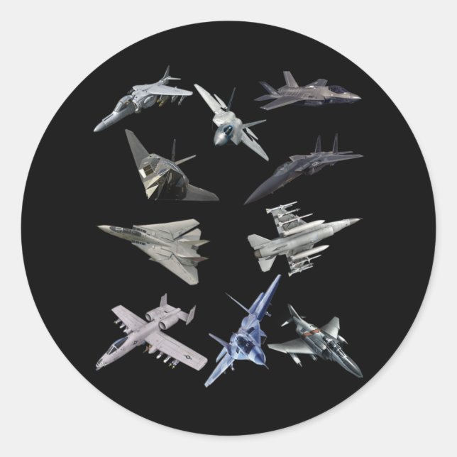 F22 Raptor F18 Hornet F4 Tomcat F35 F15 F16 F117 Runder Aufkleber (Vorderseite)