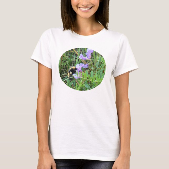 F32w Bee auf Lila Wildblumen T-Shirt (Vorderseite)
