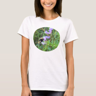 F32w Biene auf lila Wildblumen T-Shirt