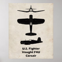 F4U Corsair WWII Flugzeugplakat - Geschenk für Pil