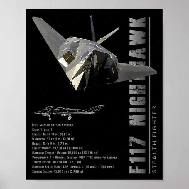 F-117 Nighthawk-Tarnkämpfflugzeug-Spezifikation  Poster (Vorne)