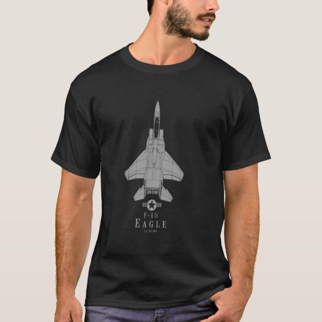 F-15 Eagle Jet Fighter Airplane Tech Print T-Shirt (Vorderseite)