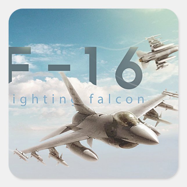 F-16 Falken bekämpfen Quadratischer Aufkleber (Vorderseite)
