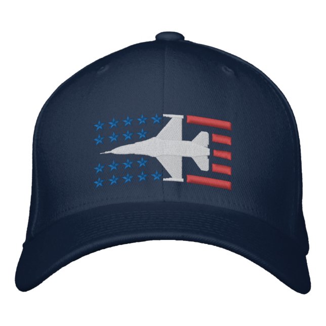 F-16 Kämpfer Jet US Flagge Red White Blue Bestickte Baseballkappe (Vorderseite)