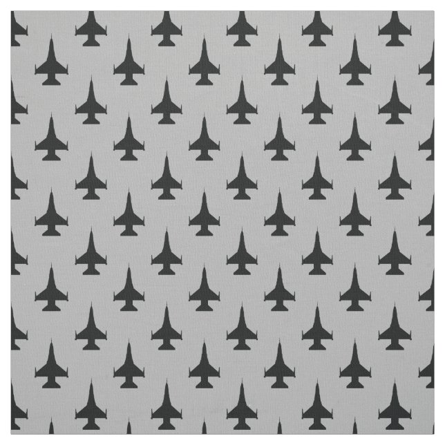 F-16 Viper Fighter Jet Black auf Gray Stoff (Muster)