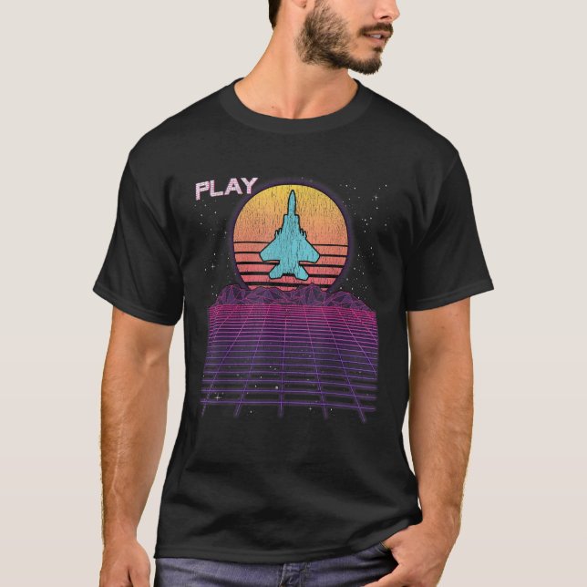 F 22 Raptor Fighter Jet F18 Synthwave Retrowave Ae T-Shirt (Vorderseite)
