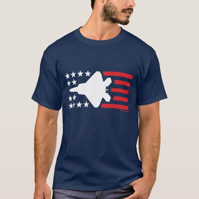 F-22 Raptor Fighter Jet White Stars Rote Streifen T-Shirt (Vorderseite)