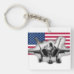 F-35-Kampfjet mit Hintergrund der US-Flagge Schlüsselanhänger