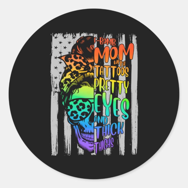 F-Bomb-Mama mit Tattoos, Hübsche Augen und dick Runder Aufkleber (Vorderseite)
