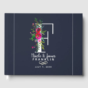 F Buchstabe Anfangsmonogramm Florales Name Hochzei Gästebuch