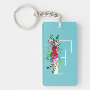 F Buchstabe Initialen Monogramm Floral Benutzerdef Schlüsselanhänger