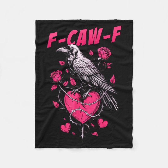 F-caw-f Black Crow Black Bird Roses Heart Funny Va Fleecedecke (Vorderseite)