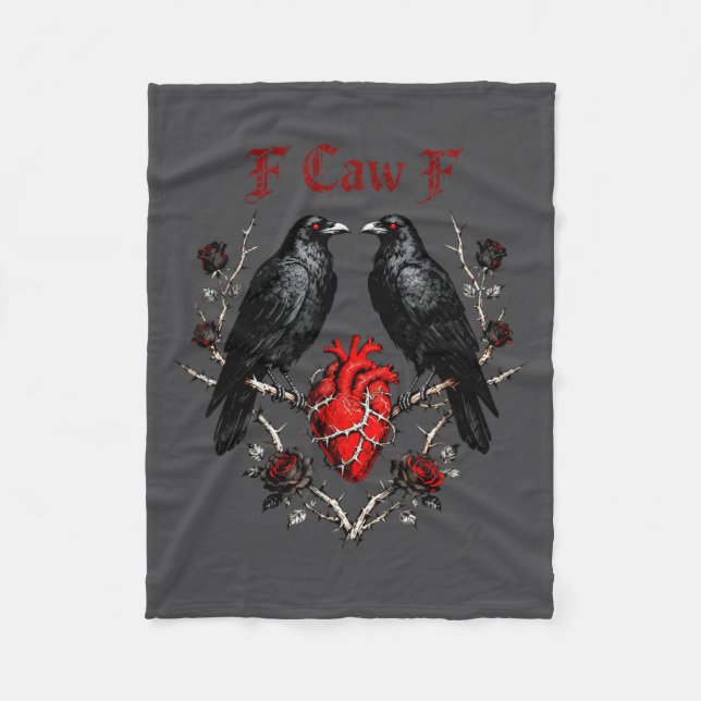 F-caw-f Black Crow Black Bird Roses Heart Funny Va Fleecedecke (Vorderseite)