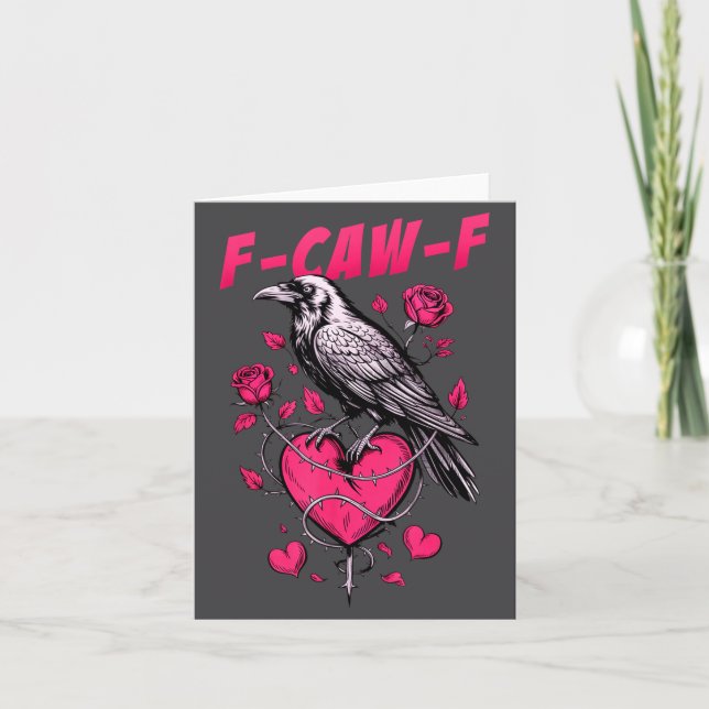 F-caw-f Black Crow Black Bird Roses Heart Funny Va Karte (Vorderseite)