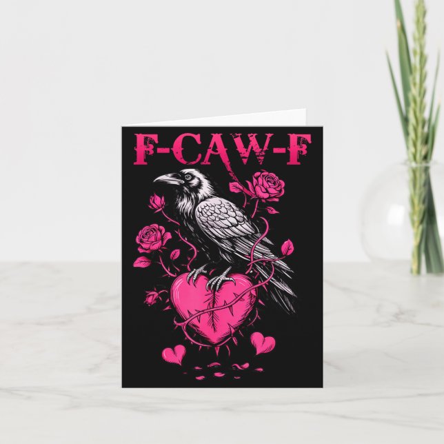 F-caw-f Black Crow Black Bird Roses Heart Funny Va Karte (Vorderseite)