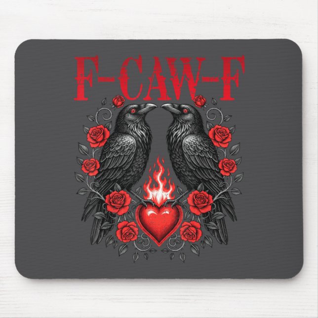F-caw-f Black Crow Black Bird Roses Heart Funny Va Mousepad (Vorne)