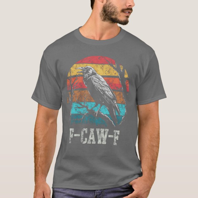 F Caw F Black Crow Retro Sunset Puff Funny Bird Ca T-Shirt (Vorderseite)