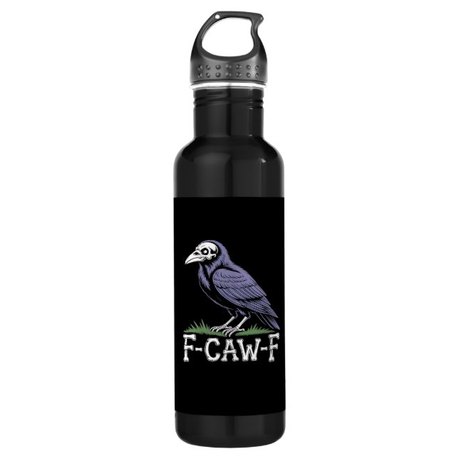 F-Caw-F Bone Text Skull Raven - Gothic Macabre Hum Edelstahlflasche (Vorderseite)