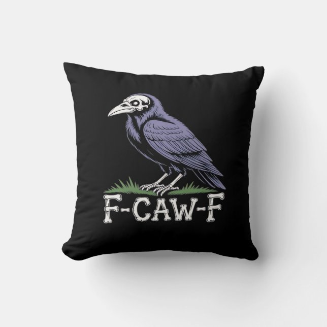 F-Caw-F Bone Text Skull Raven - Gothic Macabre Hum Kissen (Vorderseite)