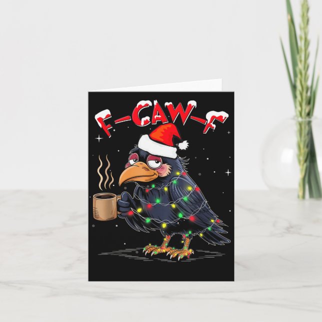 F-caw-f Christmas Crow Xmas Goth Lights Santa Hat  Karte (Vorderseite)