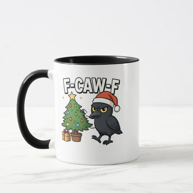 F-caw-f Christmas Raven Crow Xmas Tree Meme Tasse (Links)