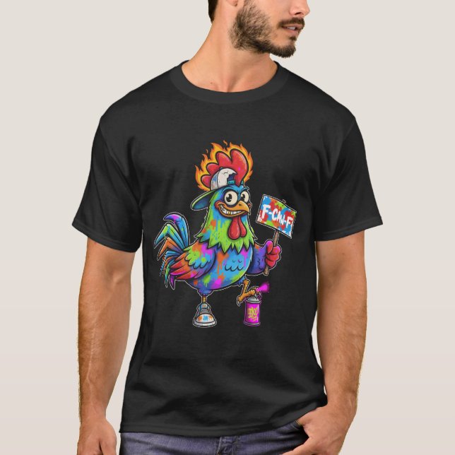 F-CAW-F Cluck Yeah Funky Rooster Graffiti Chicken T-Shirt (Vorderseite)
