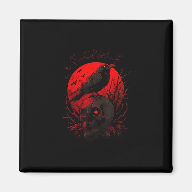 F-Caw-F Crow Funny Bird Red Moon Gothic Magnet (Vorne)