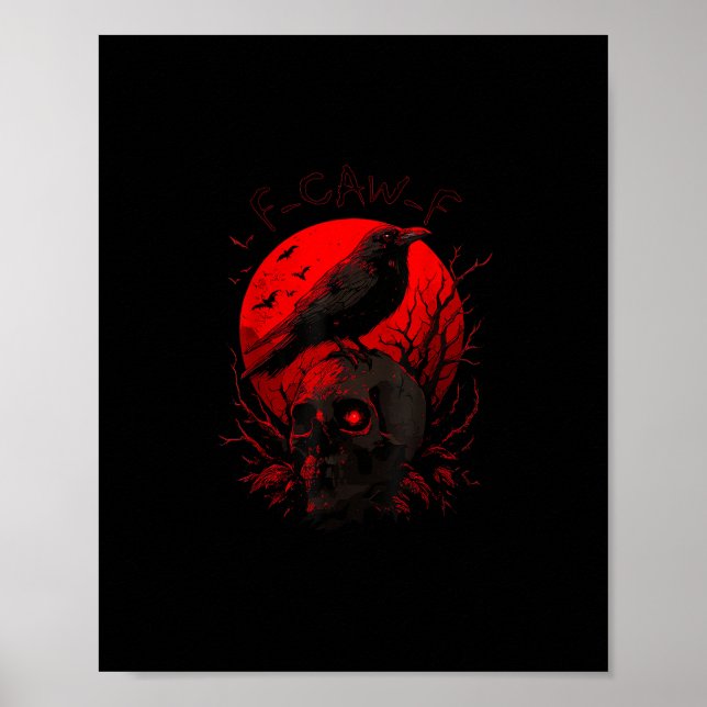 F-Caw-F Crow Funny Bird Red Moon Gothic Poster (Vorne)