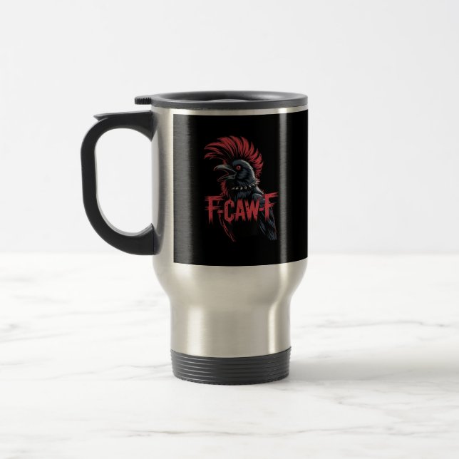F-Caw-F Crow Funny Gothic Moon Bird Halloween Retr Reisebecher (Links)
