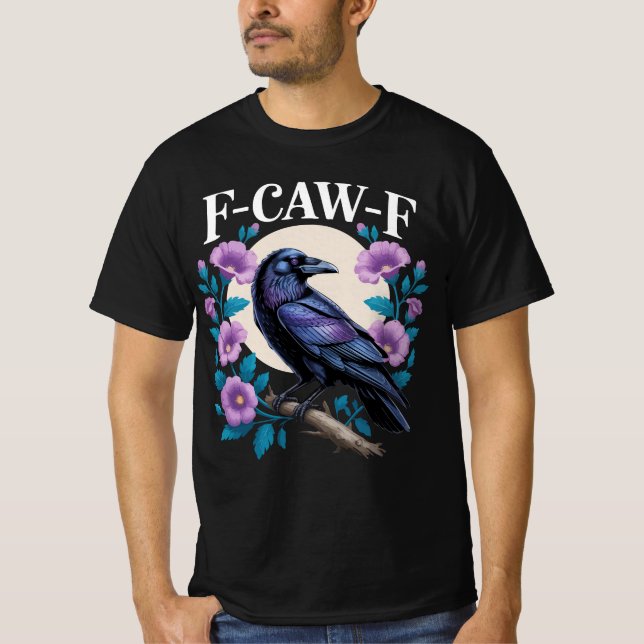 F CAW F Crow Purple Flowers and Moon T-Shirt (Vorderseite)