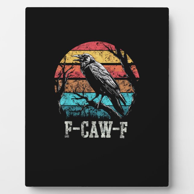 F-Caw-F Crow Retro Sunset Pun Funny Bird Cawing Gr Fotoplatte (Vorderseite)