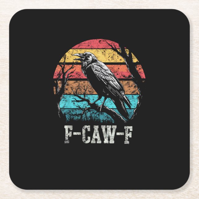 F-Caw-F Crow Retro Sunset Pun Funny Bird Cawing Gr Rechteckiger Pappuntersetzer (Vorderseite)