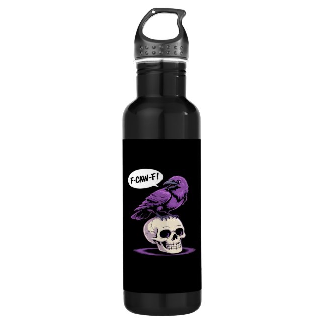 F-Caw-F Crow Skull Halloween Humor Graphic Design  Edelstahlflasche (Vorderseite)