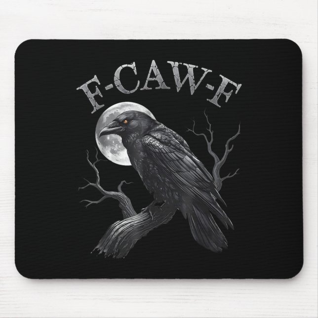 F Caw F Dark Full Moon Crown Bird Raven Halloween Mousepad (Vorne)